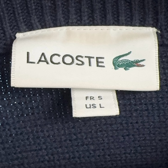 Navy Blue Lacoste Mens Crewneck
Sweater with Creme Sleeve Embellishment- L to XL - Picture 4 of 7